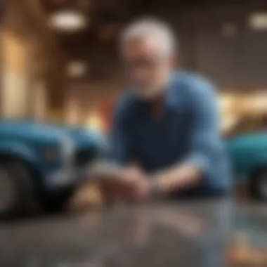 Exploring Financing Options An older adult reviewing financing options for a vehicle