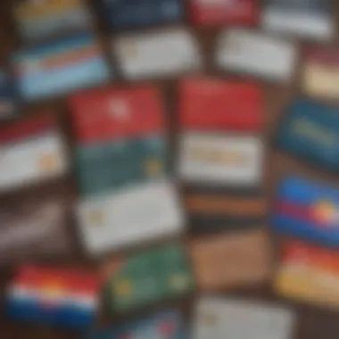 A close-up view of various airline miles credit cards arranged artistically on a wooden surface, showcasing their distinctive designs and logos.