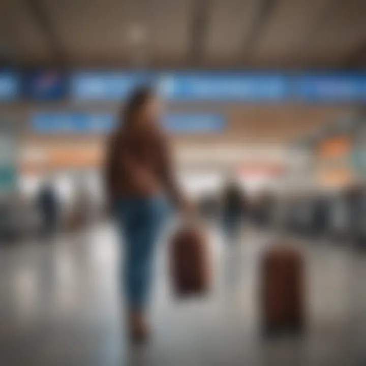 A scenic photograph of a traveler at an airport, with luggage and a boarding pass, symbolizing the excitement of redeeming airline miles for travel.