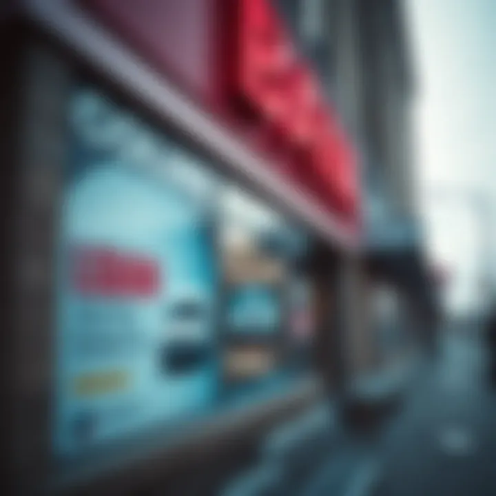 A close-up of a bank building showcasing loan advertisements
