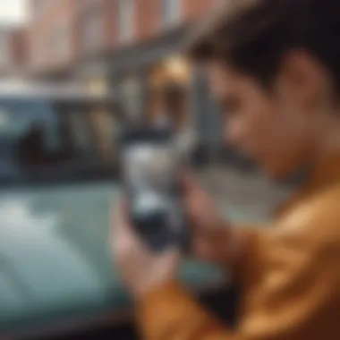 A person using a smartphone to check vehicle history online