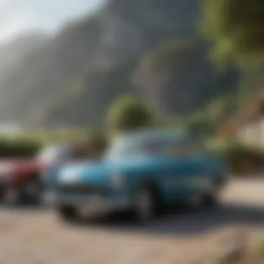 Vintage car parked in a scenic location