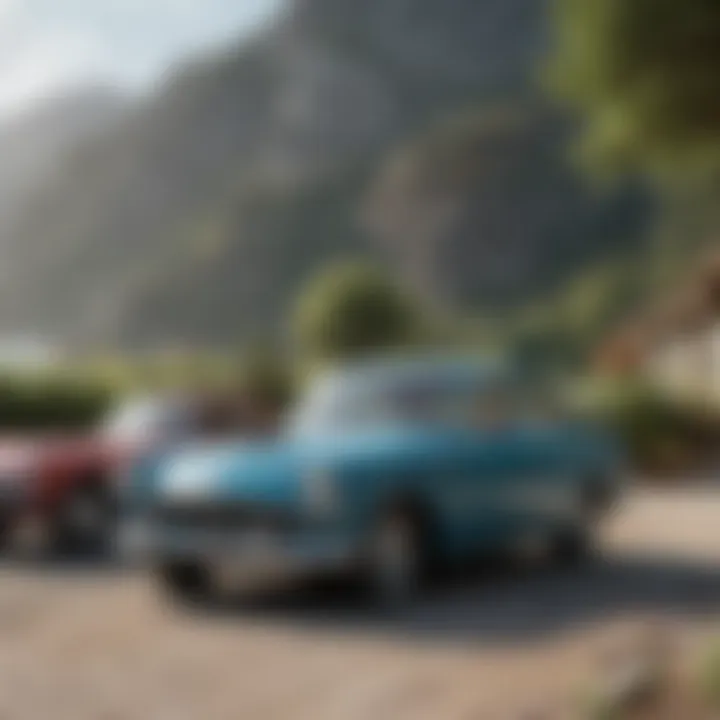 Vintage car parked in a scenic location