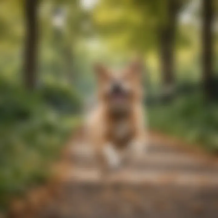 A joyful pet running in a park with its owner, showcasing happiness and health