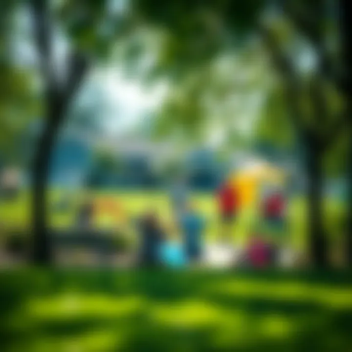 Vibrant community park filled with families enjoying outdoor activities