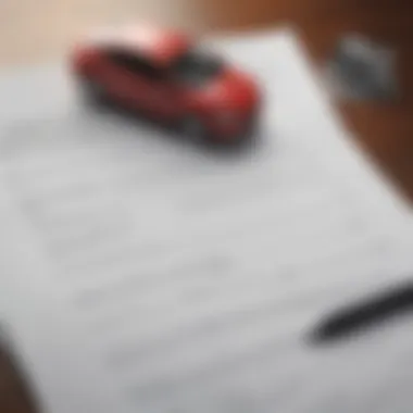 A close-up of a car insurance policy document on a desk.