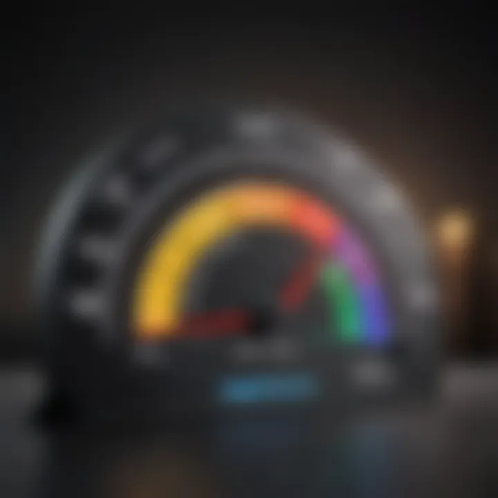 Illustration of a credit score gauge indicating different levels