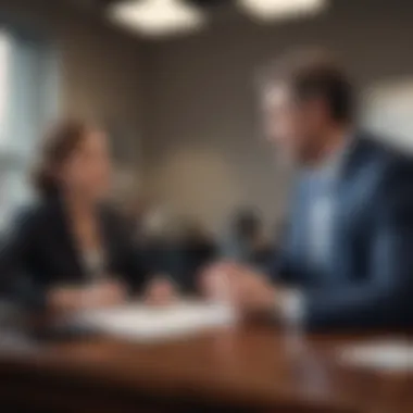 A financial advisor discussing debt relief options with a client in an office setting.