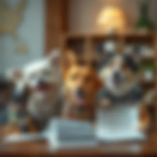 Diverse Pets Representing Insurance Needs Diverse pets with health care documents