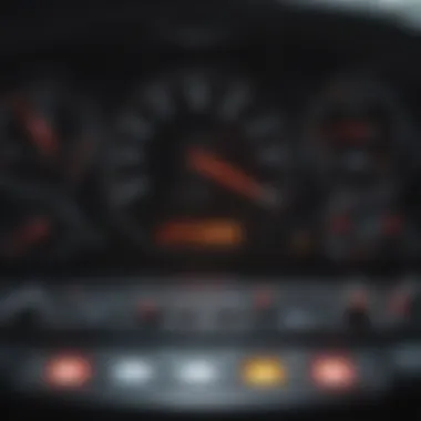 A close-up of a car's dashboard with various warning lights illuminated, indicating maintenance considerations.