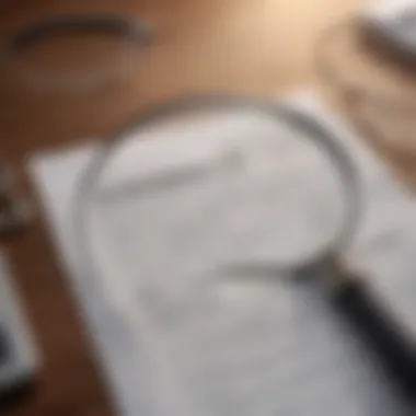 Individual reviewing credit report with a magnifying glass