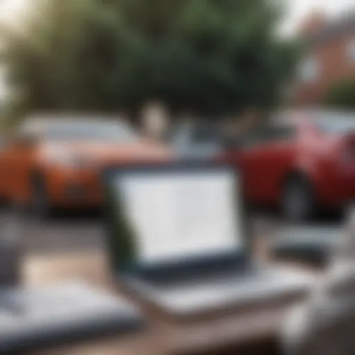 A person reviewing insurance documents with a laptop