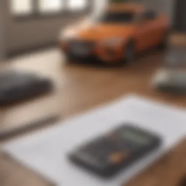 A calculator and budget plan spread across a wooden table, symbolizing financial planning for a car purchase.