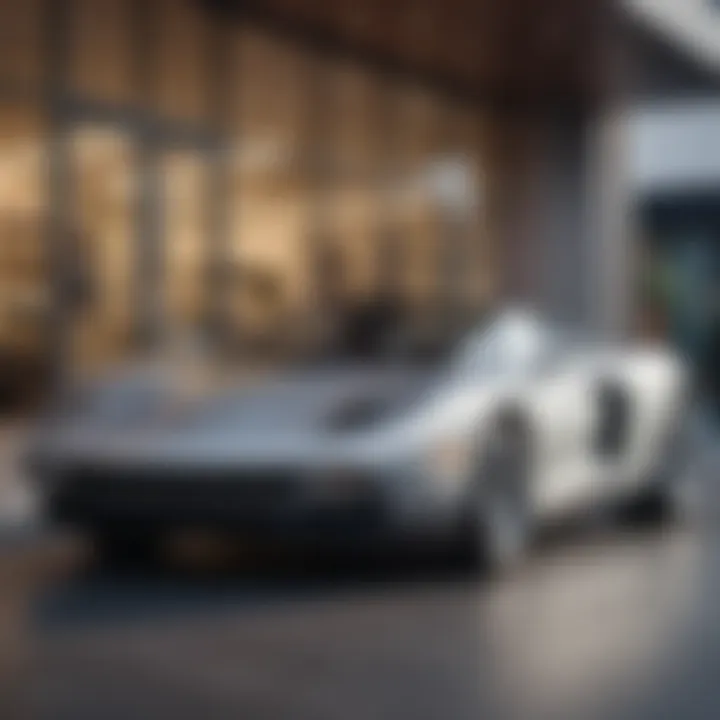 A sleek car parked in front of a modern showroom, highlighting the allure of new vehicle ownership.