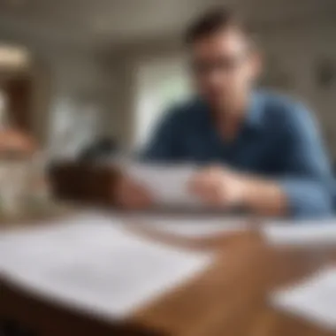 A homeowner examining documents related to insurance policies