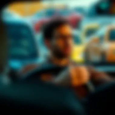 Illustration of a driver with various car colors in the background