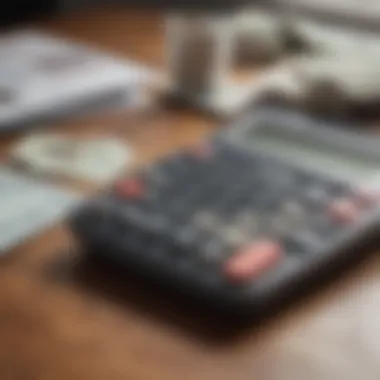 A close-up of a calculator and credit card bills on a desk, representing debt assessment.