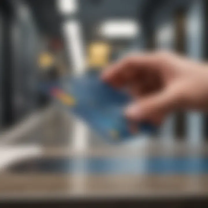 An illustration depicting a traveler utilizing their airline credit card while booking a flight.