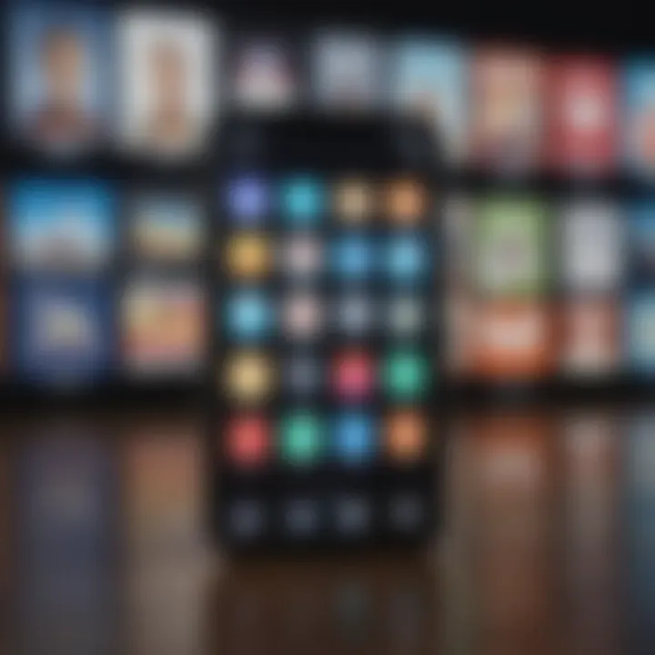 A close-up of a smartphone showing various live TV streaming app icons.