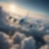 A scenic view of an airplane soaring above the clouds