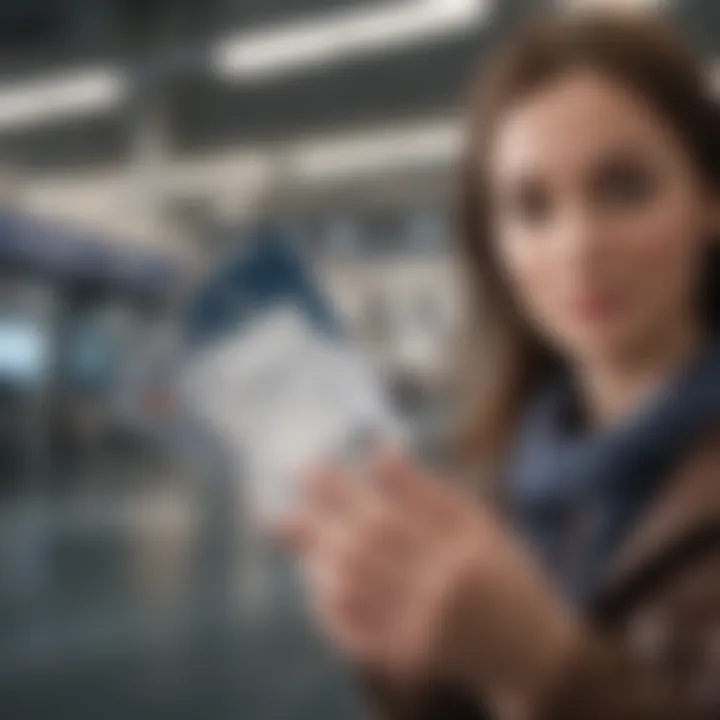 A traveler holding a passport with an airplane ticket in hand