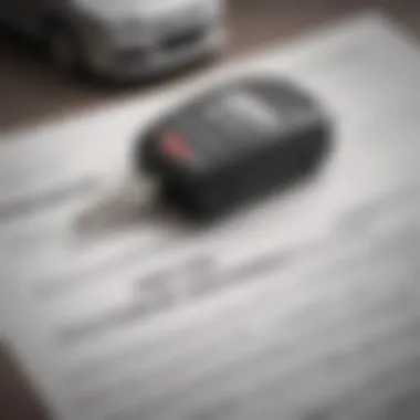 A close-up of a car key beside an insurance policy document