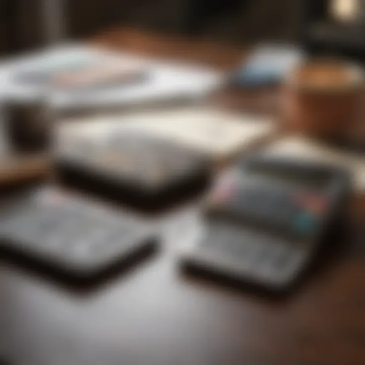 A calculator and a credit card on a desk