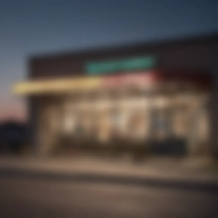 An illuminated sign at a financial service center indicating quick cash options.