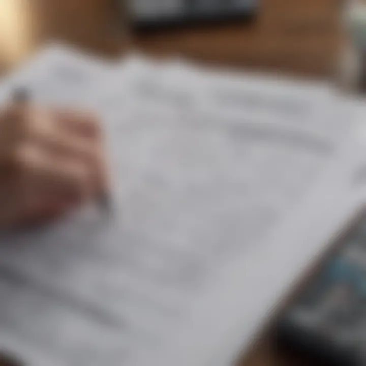 A close-up of a person examining financial documents related to a home purchase.