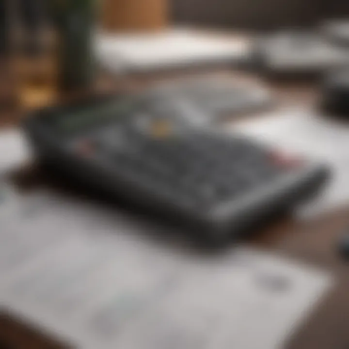 Stack of financial documents and a calculator on a desk