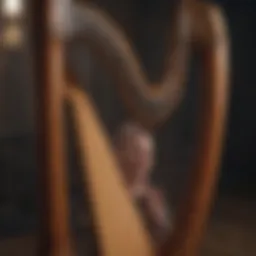 A polished harp showcasing its intricate design and craftsmanship.