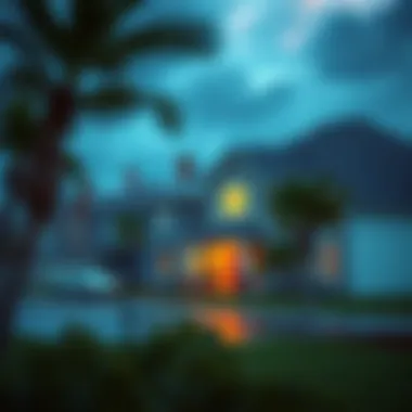 Illustration of typical coastal hazards affecting homes, such as hurricanes and floods