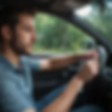 Driver practicing relaxation techniques before trip