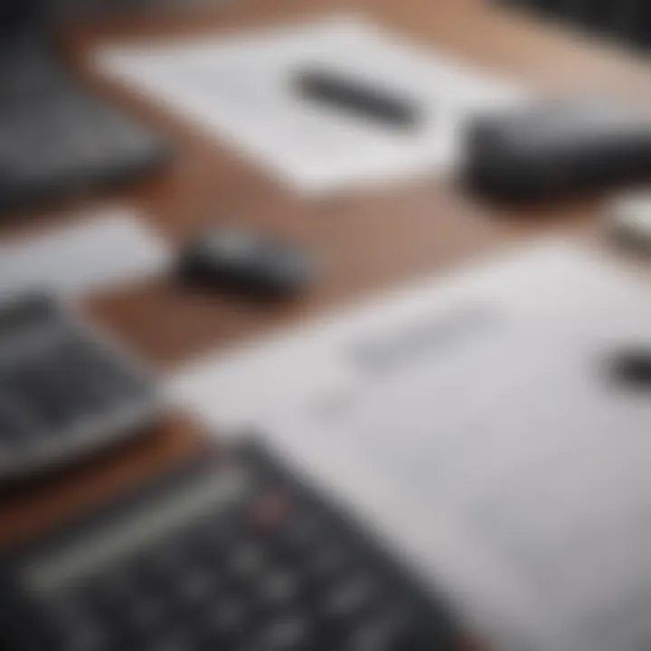 A calculator and policy documents laid out on a desk, representing financial assessment