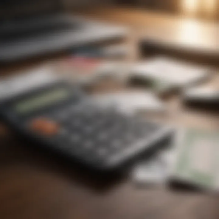 A calculator with credit card statements and budgeting tools.