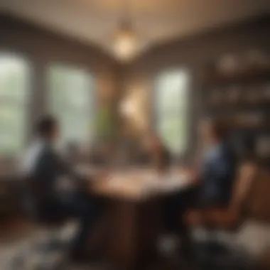 A couple discussing refinancing options over a laptop in an inviting home office.