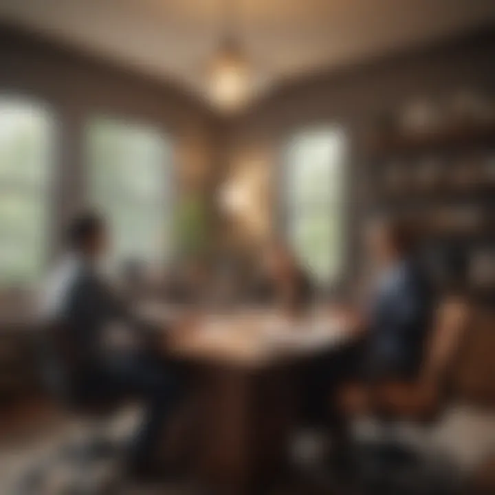 A couple discussing refinancing options over a laptop in an inviting home office.