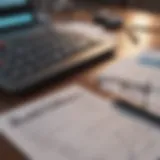 A detailed view of tax documents and calculators on a desk.