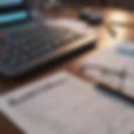 A detailed view of tax documents and calculators on a desk.