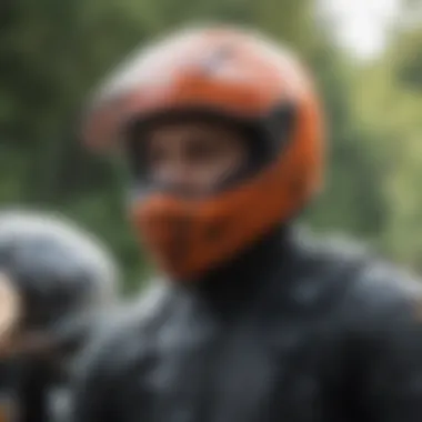 Rider wearing protective gear and helmet