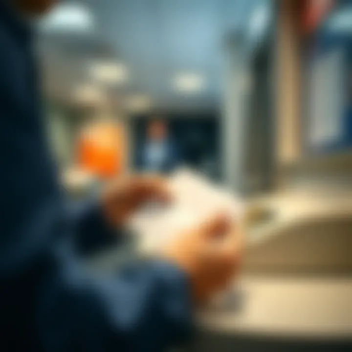 A person using a cash deposit envelope at a Navy Federal branch