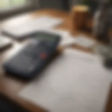 Calculator and mortgage paperwork on a desk