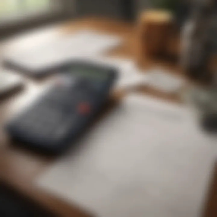 Calculator and mortgage paperwork on a desk