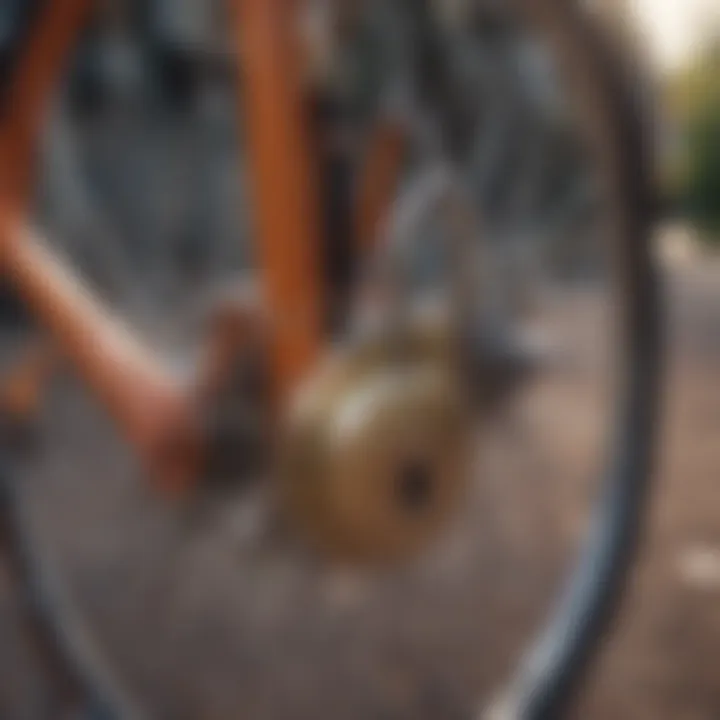 A close-up of a bicycle with a lock