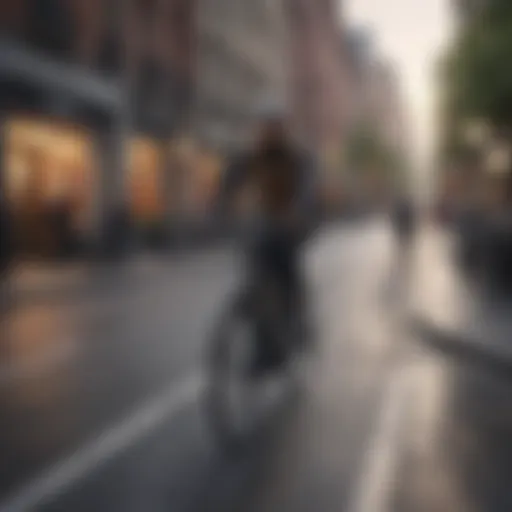 A cyclist navigating through a bustling city street