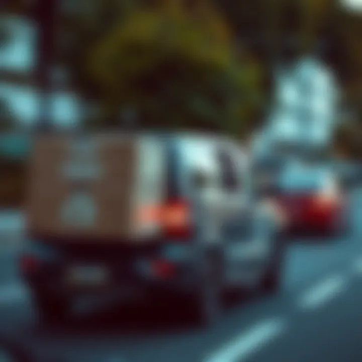 Delivery Vehicle on the Move Car on a road with delivery boxes