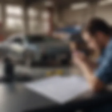 A person reviewing their budget while sitting at a table with car repair papers