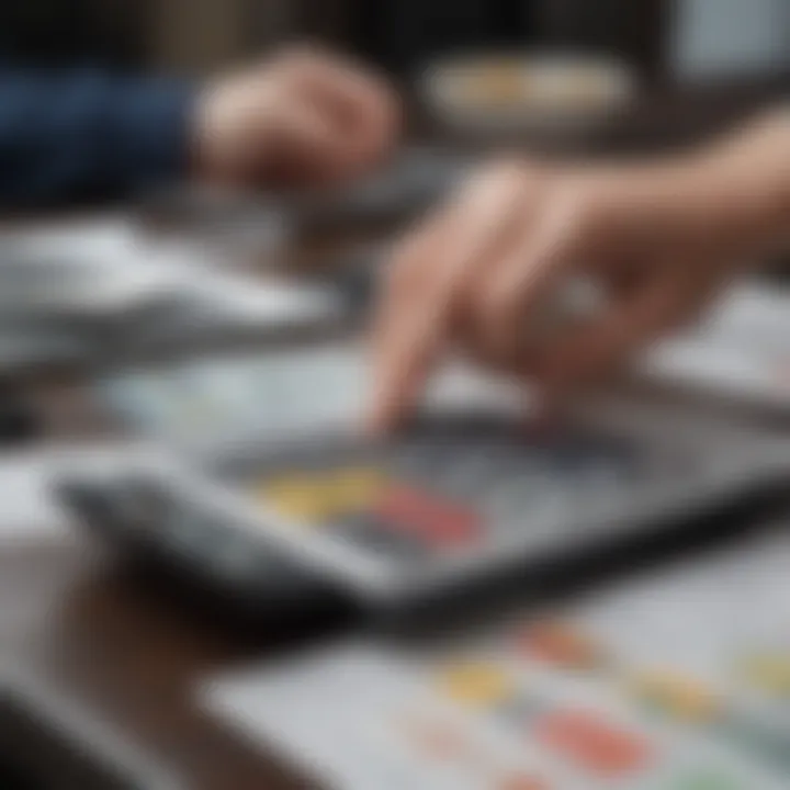 A person evaluating their budget with a calculator and financial documents spread out.