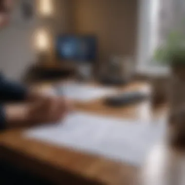 A serene image of a person reviewing healthcare policy documents at a cozy workspace.