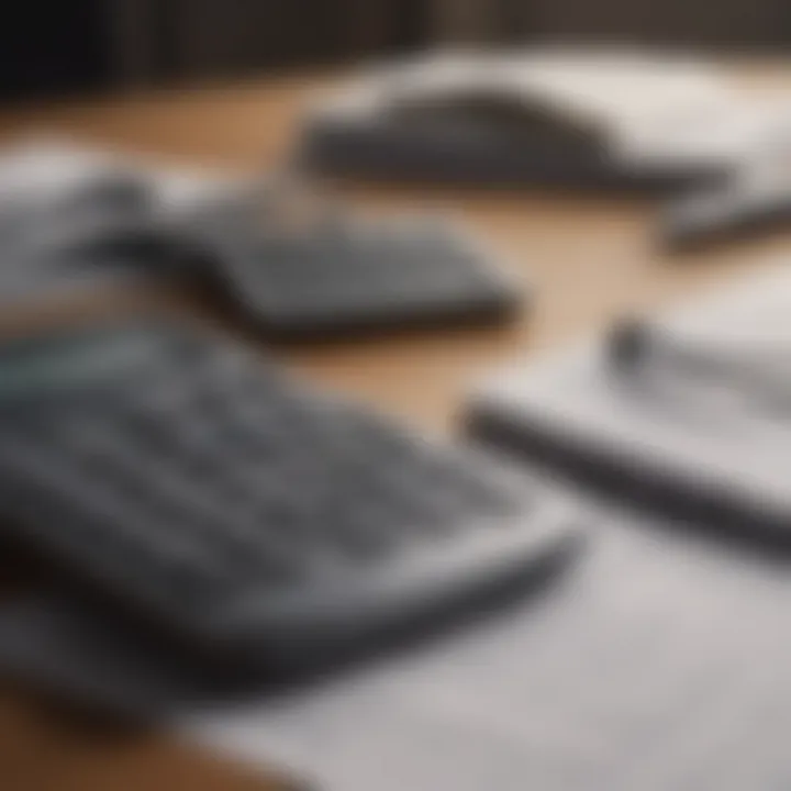 A calculator and financial documents representing budgeting
